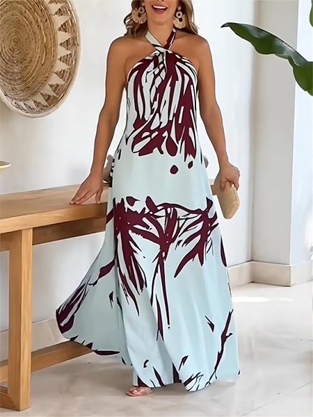 

Loose Vacation Floral No Elasticity Dress, As picture, Maxi Dresses