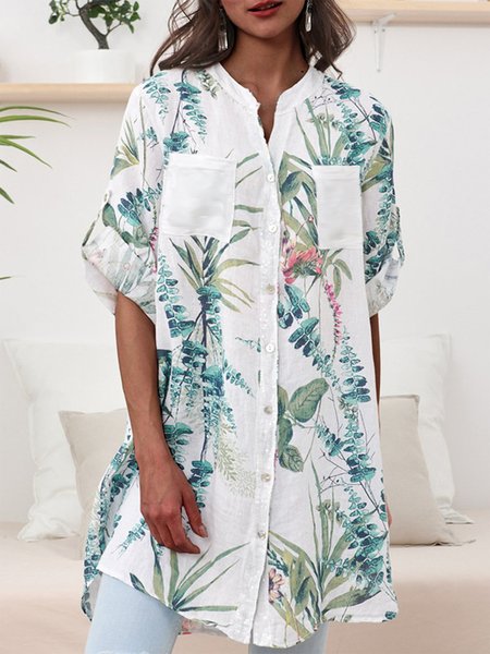 

Floral Casual Stand Collar Blouse, Green, Blouses & Shirts