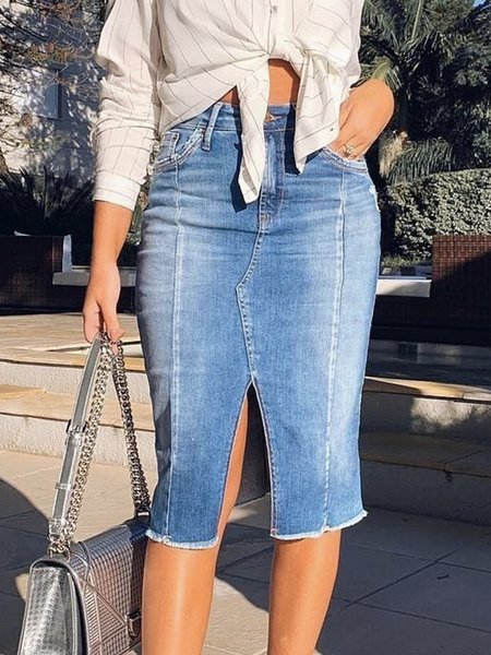 

Daily Regular Fit Plain Casual Skirt, Blue, Skirts