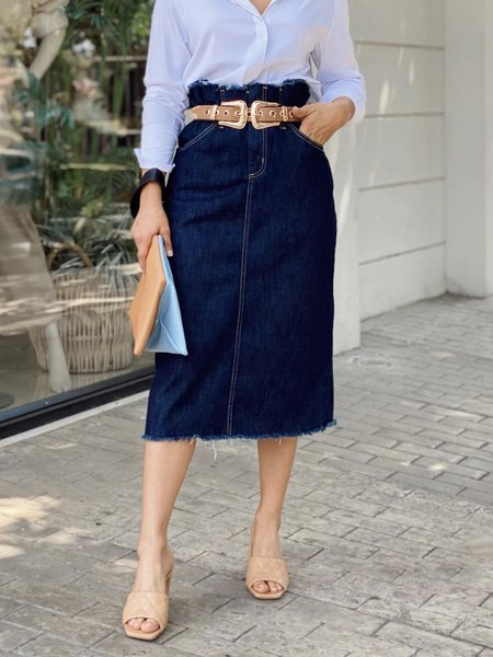 

Casual Regular Fit Plain Denim Skirt, Blue, Skirts