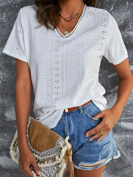 

Eyelet Embroidery Lace Trim T-Shirt, White, T-Shirts
