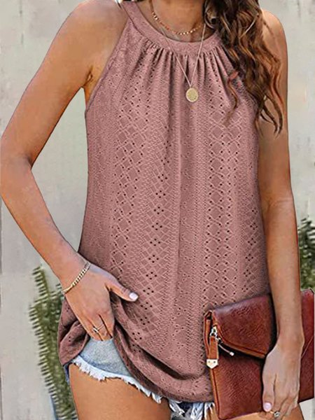 

Plain Vacation Crew Neck Regular Fit Tank Top, Pink, Tanks & Camis