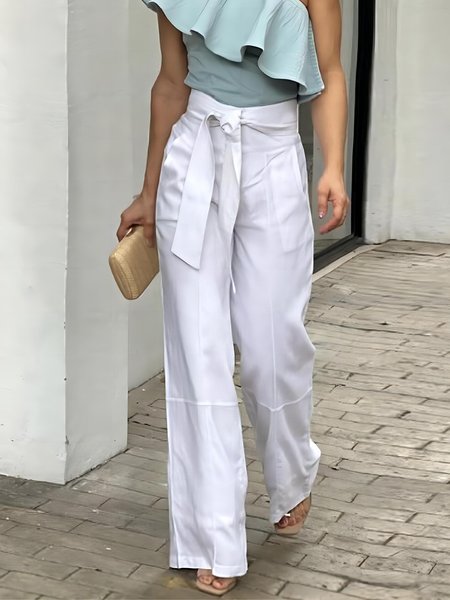 

Plain Regular Fit Casual Fashion Pants, White, Pants