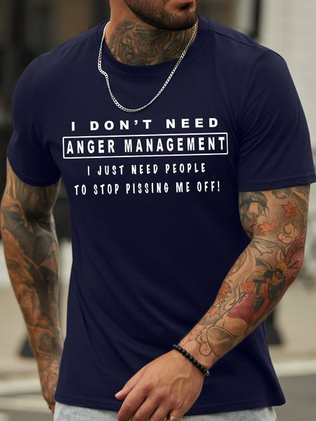 

Men's I Don‘T Need Anger Management I Just Need People To Stop Pissing Me Off Funny Graphic Printing Text Letters Cotton Loose Casual T-Shirt, Purplish blue, T-shirts