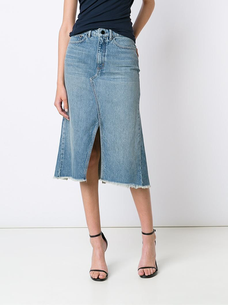 

Regular Fit Micro-Elasticity Urban Plain Denim Skirt, Denim blue, Skirts