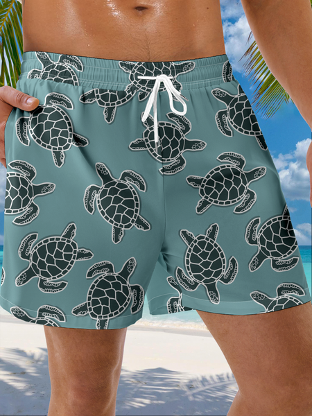 

Sea Turtle Drawstring Beach Shorts, Blue, Men's shorts