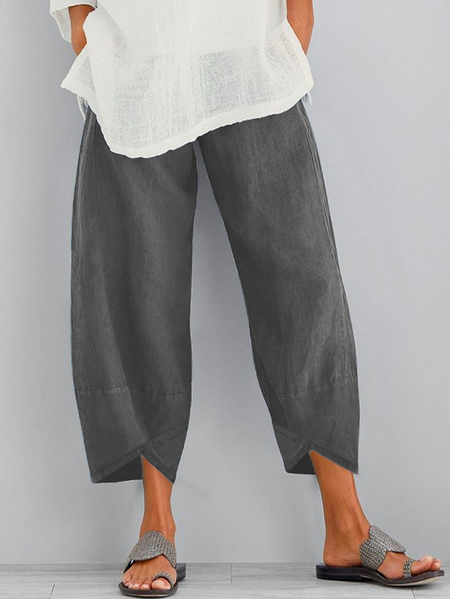 

Women Summer Tulip Hem Elastic Waist Pockets Comfy Lounge Workout Plain Cotton Pants, Gray, Pants