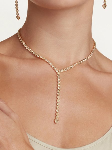 

Elegant Diamond Heart Necklace Y-chain Wedding Party Festival Jewelry, Golden, Necklaces