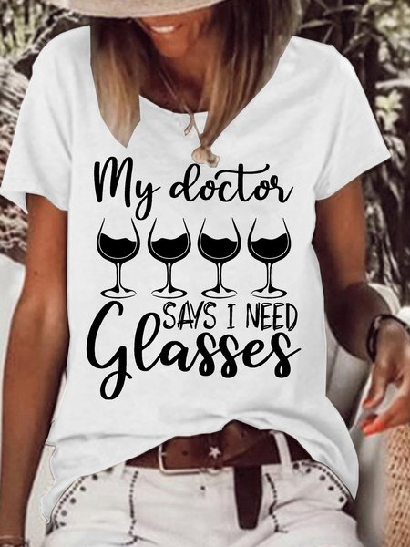 

Women’s My Doctor Says I Need Glasses Crew Neck America Flag Casual Loose T-Shirt, White, T-shirts