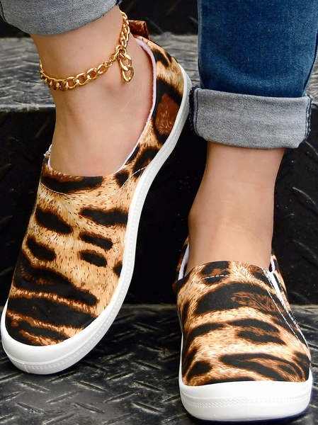 

Tiger Pattern Graphic-Print Canvas Flat Shoes, As picture, Sneakers