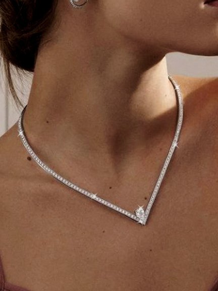 

Elegant Full Diamond Pendant Necklace Wedding Party Festival Jewelry, Silver, Necklaces