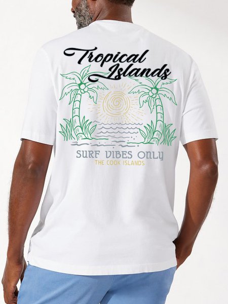 

Ocean Coconut Tree Crewneck T-shirt, White, Men's t-shirts