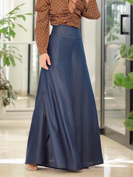 

Denim Regular Fit Elegant Plain Denim Skirt, Blue, Denim Skirts