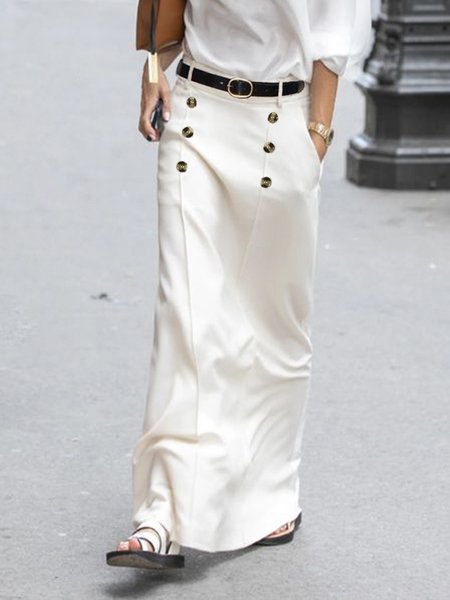 

Daily Long Regular Fit Plain Urban Skirt, Off white, Skirts