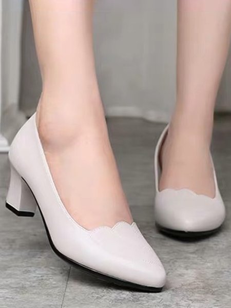 

Commuting Comfortable Soft Sole Pointed Toe Shallow Mouth Chunky Heel Shoes, Beige, Heels