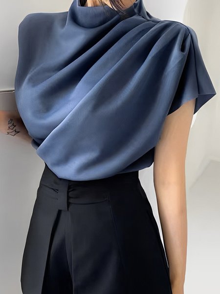 

Elegant Plain Regular Fit Shirt, Blue, Blouses and Shirts