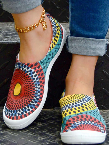 

Sun Graphic-Print Canvas Flat Shoes, As picture, Sneakers