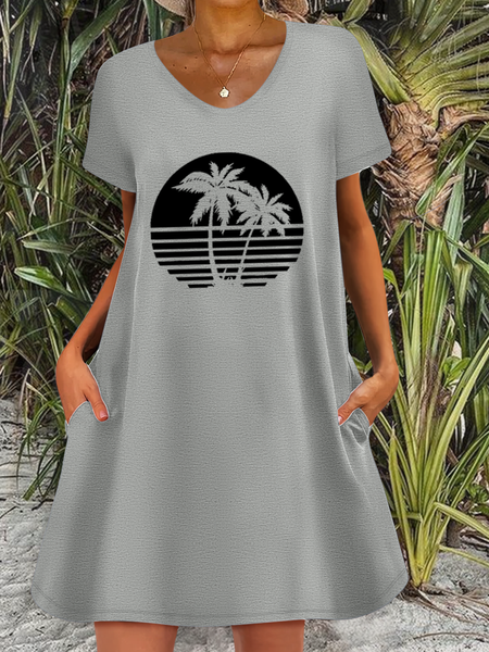 

Women's Coconut Tree Loose Casual Dress, Gray, Dresses