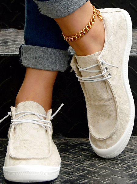 

Colorblock Graphic-Print Lace-Up Canvas Flats, As picture, Sneakers