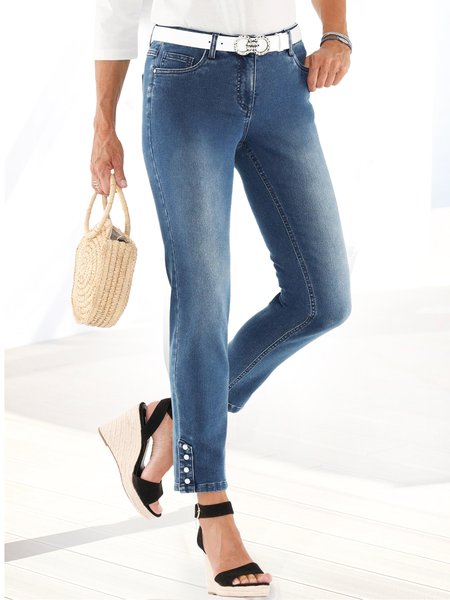 

Denim Casual Plain Loose Jeans, Blue, Jeans