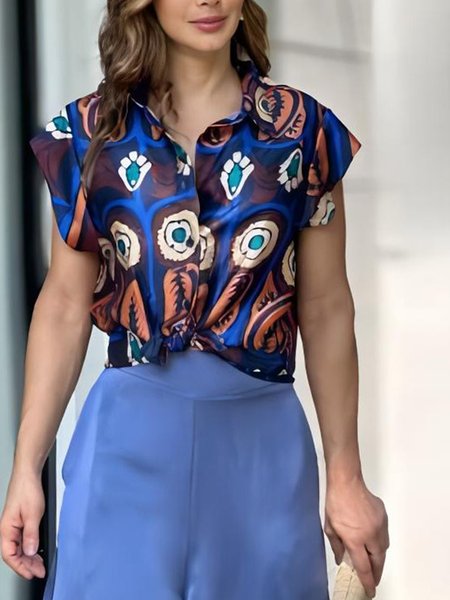 

Shirt Collar Elegant Ethnic Regular Fit Blouse, As picture, Blouses and Shirts