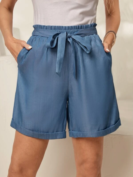 

Casual Loose Plain Shorts, Blue, Shorts