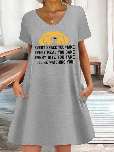 

Women's Every Snack You Make I Will Be Watching Your Dog Funny Graphic Printing V Neck Casual Text Letters Loose Dress, Gray, Dresses