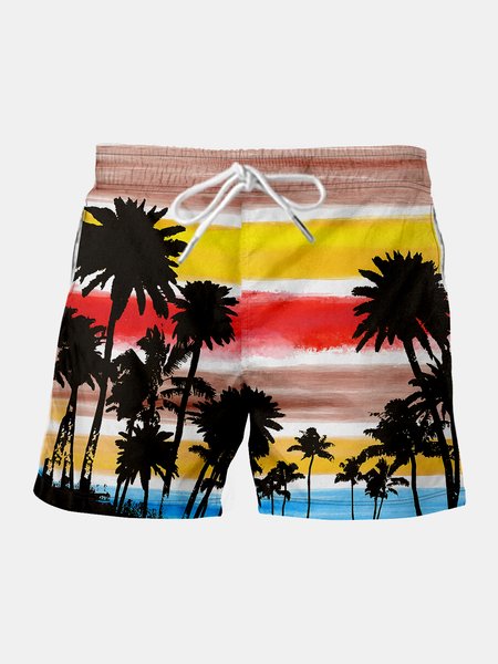 

Coconut Tree Drawstring Beach Shorts, Red, Men's shorts