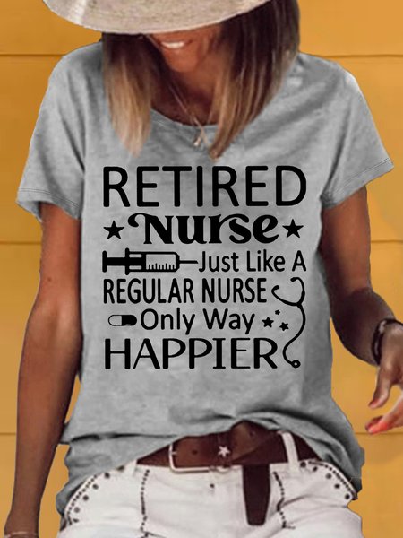 

Women‘s Retired Nurse Crew Neck Casual T-Shirt, Gray, T-shirts