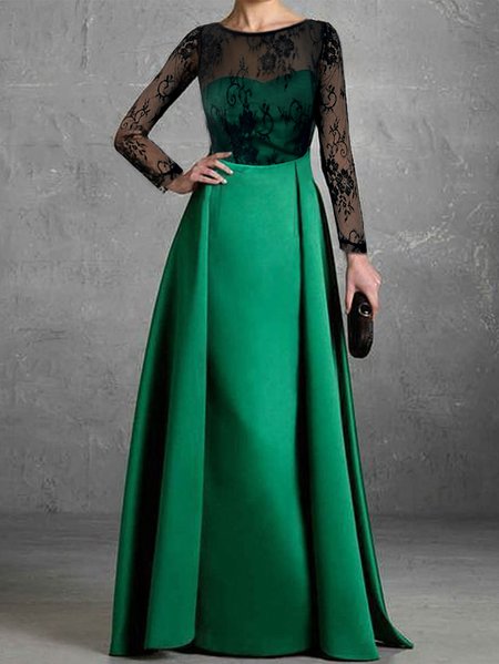 

Regular Fit Elegant Floral Lace Wedding Party Dress, Green, Maxi Dresses