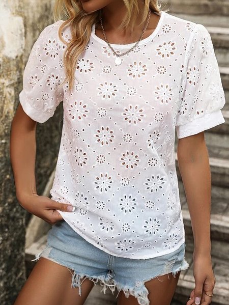 

Loose Crew Neck Casual Plain Shirt, White, Tees & T-shirts