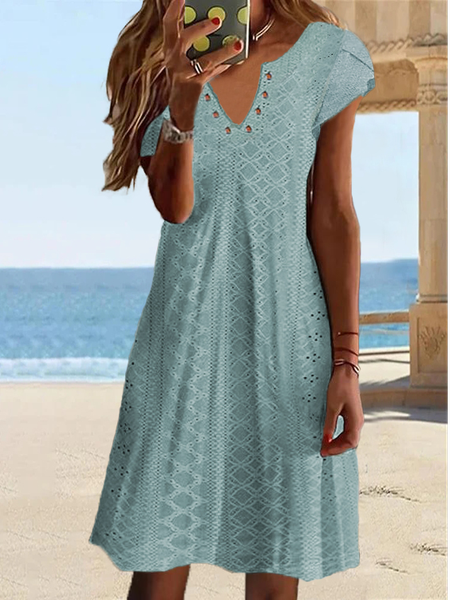 

V Neck Plain Casual Dress, Green, Mini Dresses