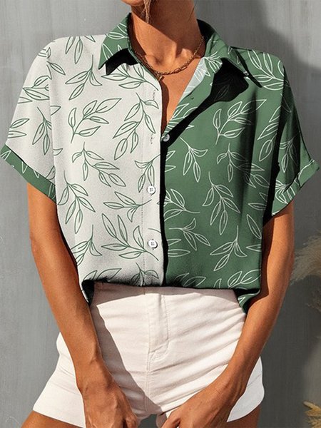 

Casual Shirt Collar Blouse, Green, Shirts & Blouses