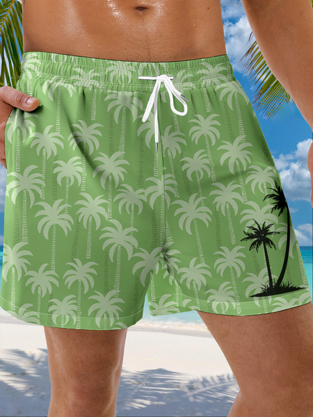 

Coconut Tree Drawstring Beach Shorts, Green, Men's shorts