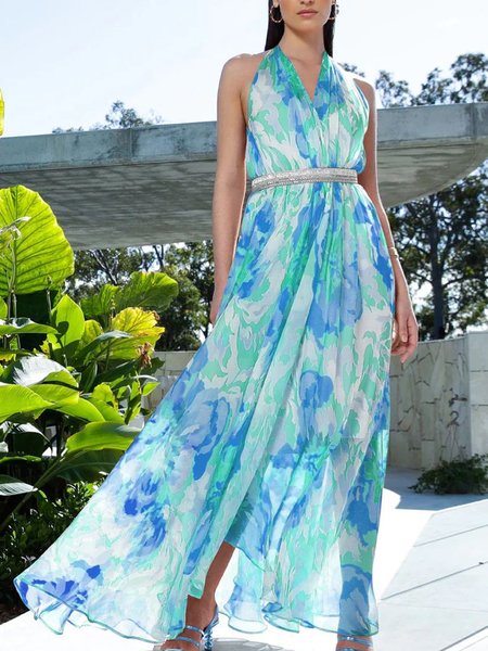 

Vacation Floral No Elasticity Regular Fit Dress, As picture, Maxi Dresses