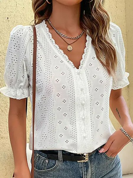 

Lace Edge Elegant Blouse, White, Shirts & Blouses