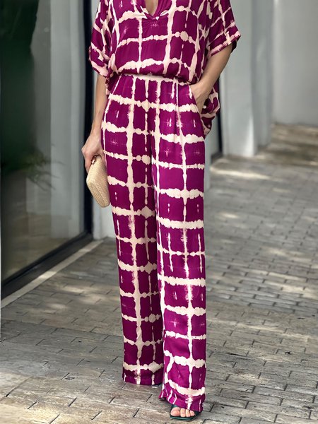 

Plaid Casual Regular Fit Fashion Pants, Rose red, Pants