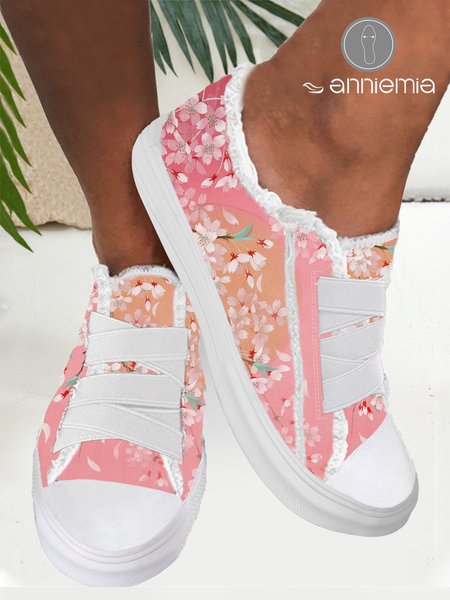 

Comfort Soft Sole Pink Cherry Blossom Adjustable Canvas Shoes, Sneakers