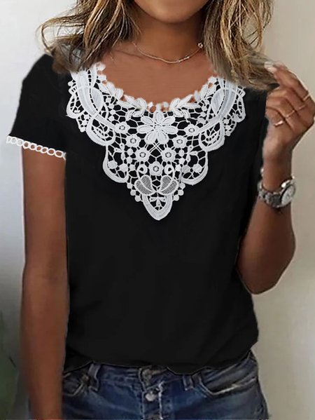 

Plain Casual Knitted Loose T-Shirt, Black, T-Shirts