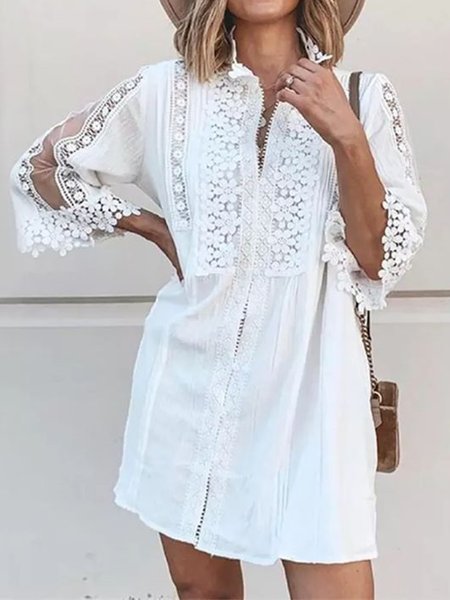 

Loose Vacation Lace Dress, White, Dresses