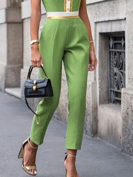 

Color Block Elegant Fashion Micro-Elasticity Pants, As picture, Pants