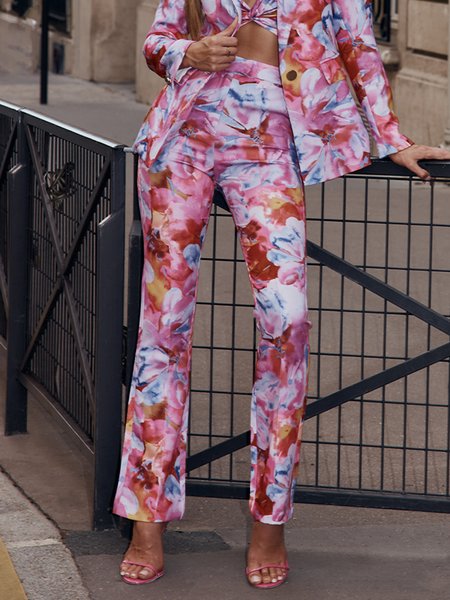 

Daily Floral Regular Fit Elegant Fashion Pants, Rose red, Pants