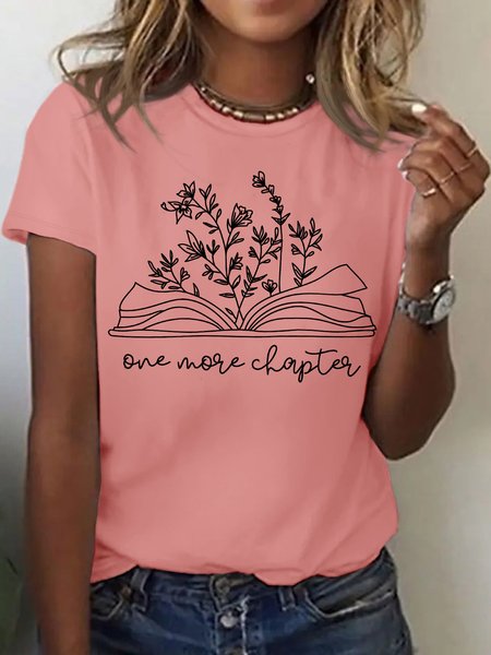 

Women's One More Chapter Book Lover Funny Graphic Printing Casual Text Letters Cotton Loose T-Shirt, Pink, T-shirts
