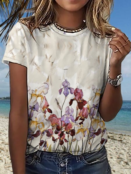 

Lilicloth x Iqs Simple Floral Print Women's T-Shirt, Off white, T-shirts