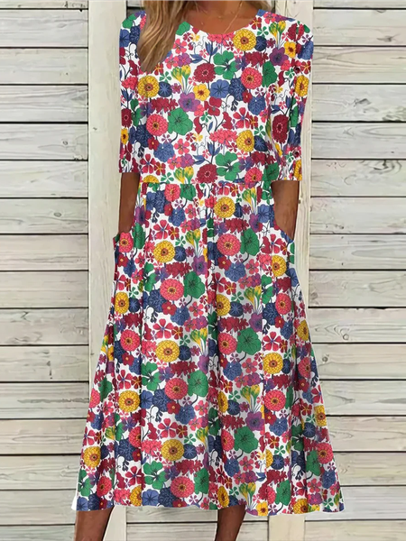 

Vacation Crew Neck Knitted Dress, Multicolor, Dresses