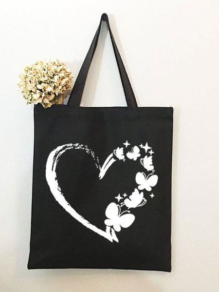 

Women's Butterfly Heart Print Shopping Tote, Black, Bags