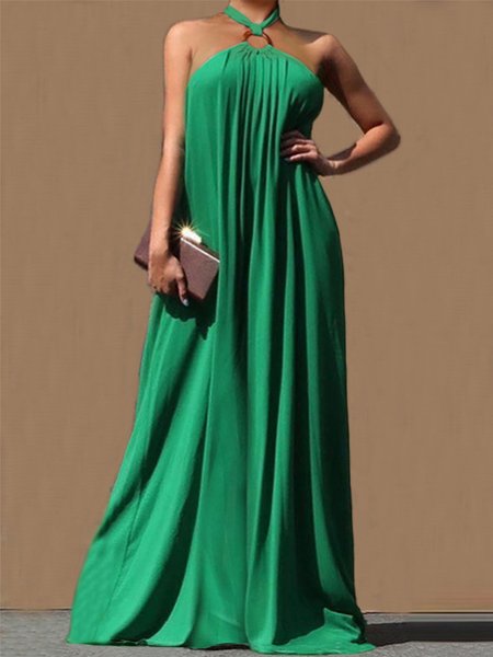 

Loose Vacation Plain Sleeveless Maxi Dress, Green, Maxi Dresses