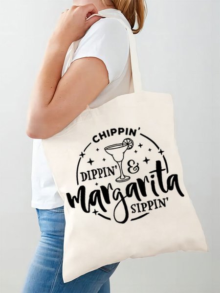 

Women's Funny Drinking Chippin Dippin Margarita Sippin Casual Text Letters Shopping Tote, White, Bags