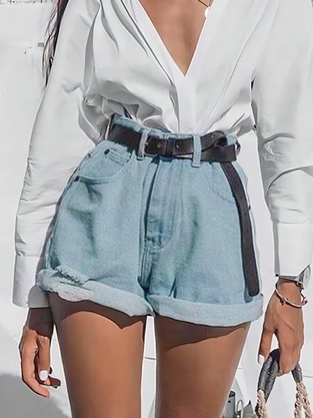 

Casual Denim Regular Size Denim Shorts, Blue, Shorts