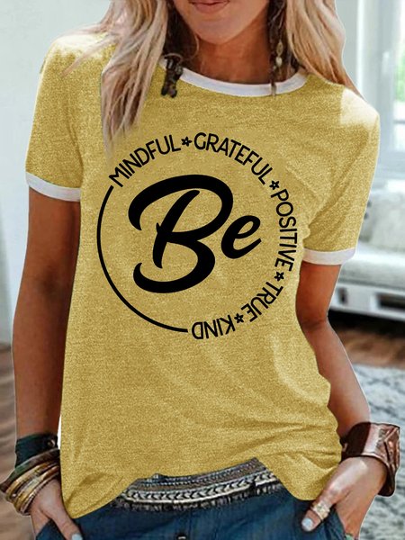 

Women's Be Mindful Be Grateful Be Positive Be True Be Kind Funny Graphic Printing Regular Fit Cotton-Blend Casual Text Letters T-Shirt, Yellow, T-shirts